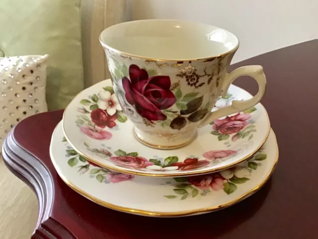 Red Rose TEA CUP TRIO mixed Old Foley James Kent teacup Queen Anne saucer plate