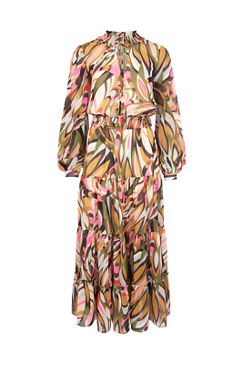 Karen Millen Y2K Style Kaleidoscope Shirred Maxi Dress Coral US 12 UK 16 NWT