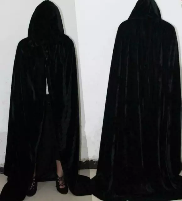 Halloween Unisex Cosplay Death Cape Long Hooded Cloak Wizard Witch Medieval Cape