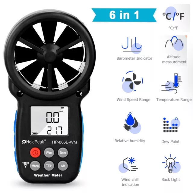 HoldPeak Digital Anemometer Handheld Wind Speed Meter Barometer Indicator Tester