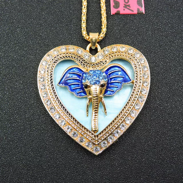 New Blue Cute Elephant Bling Betsey Johnson Crystal Pendant Chain Necklace