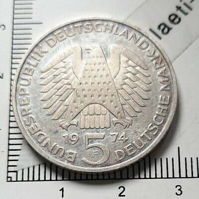 G09514 pièce de monnaie argent 5 mark 1974 F Allemagne 25 ans loi fondamentale