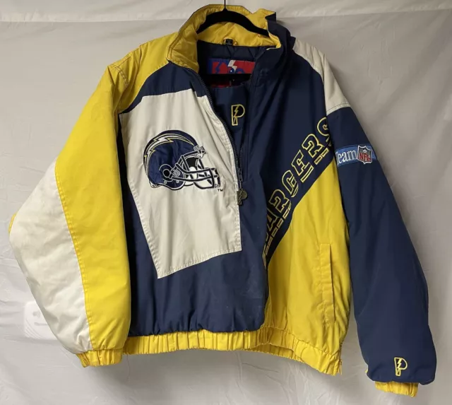 VTG Pro Player San Diego Chargers Spellout Coat Hooded Jacket Large Helmet Nfl