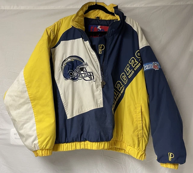 VTG Pro Player San Diego Chargers Spellout Coat Hooded Jacket Large Helmet Nfl