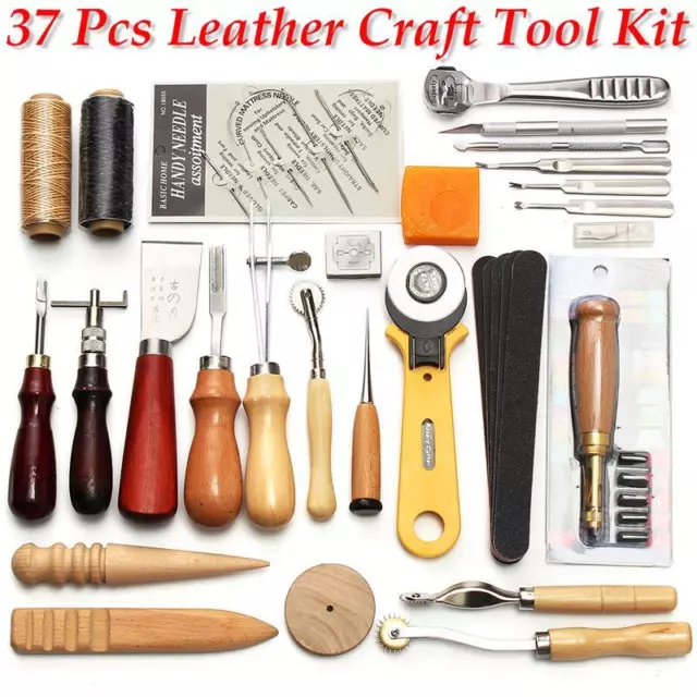 37pcs/set Leather Craft Punch Tools Kit Hand Sewing Stitching Leathercraft