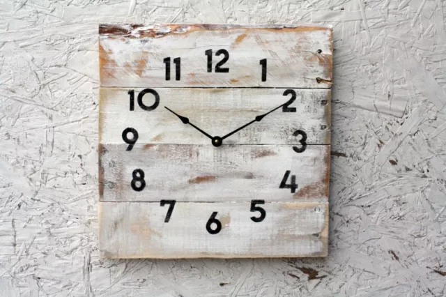 Distressed white wall clock, funky modern farmhouse or coastal chic, reclaimed 3