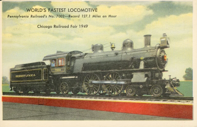 Vintage Postcard World's Fastest Locomotive Train Chicago Railroad Fair 1949