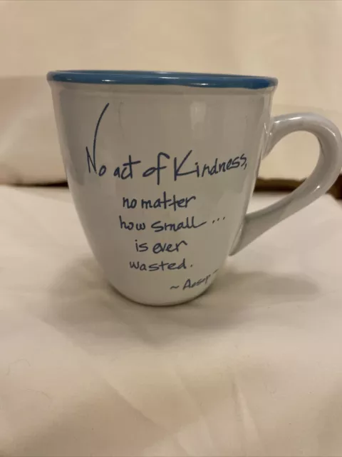 Royal Norfolk “NO ACT OF KINDNESS “ by Aesop Mug.  Cream with Blue Lettering.
