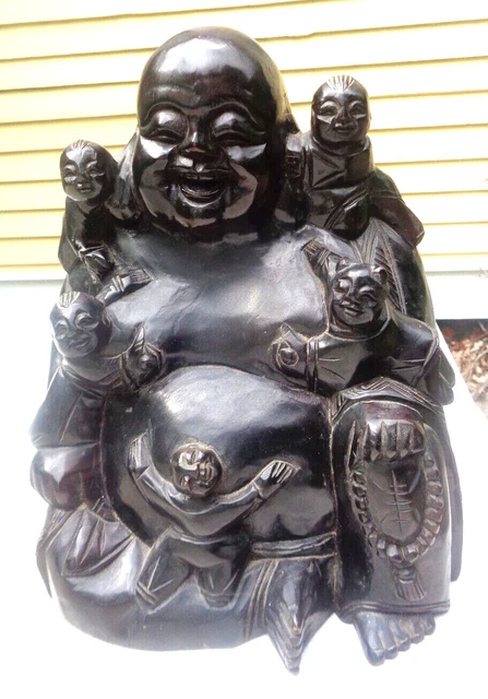 antique hand carved teak wood fertility Buddha