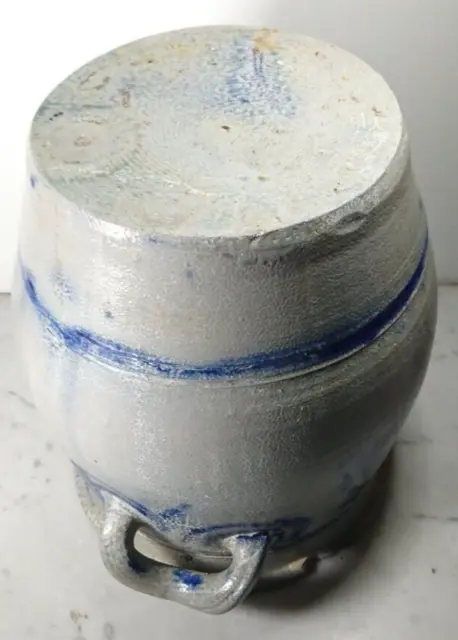 Ancien Pot à Sel en Grès Vernissé Gris & Bleu Cobalt 3