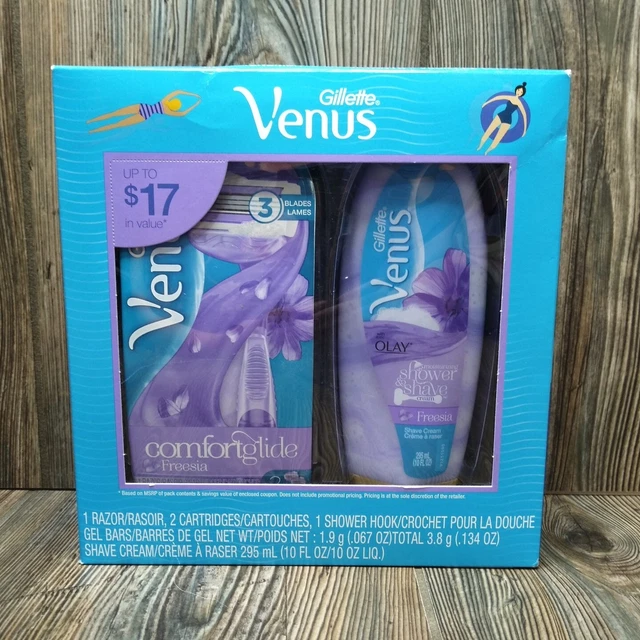 GILLETTE Gift Set VENUS FREESIA Comfort Glide Razor +Cartridges +Shave Cream