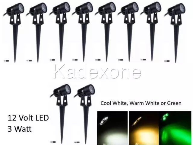 Mini 12 v volt  3W LED spot light Outdoor garden  spike cool/warm white, green