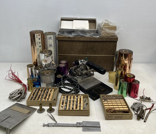 Vintage Franklin Signet Embosser Imprinter Dura Cast Type Letters Huge Lot Foils