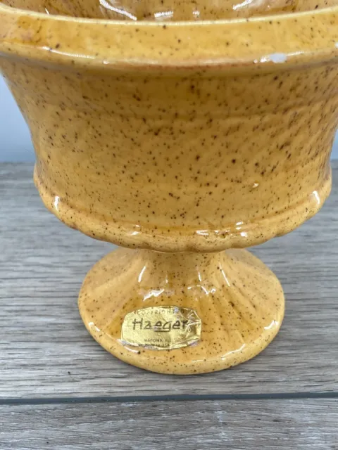 Haeger Pedestal Planter Pot Urn - Mustard Yellow Brown Speckle Original Sticker