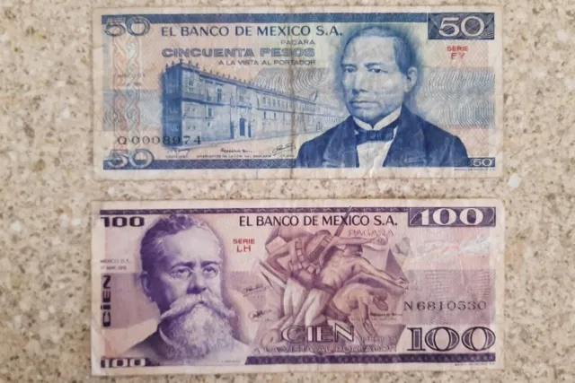 Mexico Bank Notes (2) circulated
