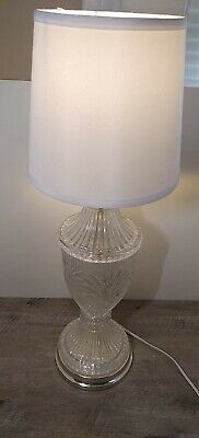 Leviton Cut Crystal Table Lamp Vintage Antique Light Brass Stand Art Deco Rare !