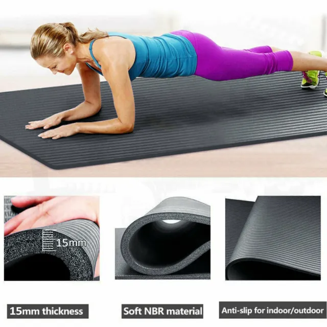 15mm Yoga Mat Extra Thick Exercise Mat Gym Workout Fitness Pilates Non Slip NBR