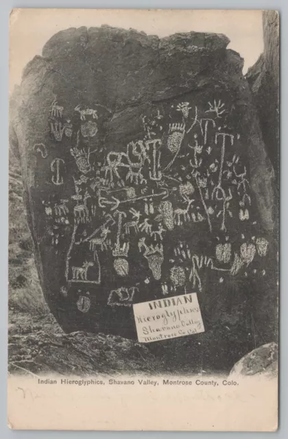 Montrose County Colorado~Shavano Valley~Indian Hieroglyphics on Boulder~c1905