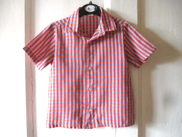 Camicia a quadri vintage a maniche corte ragazzo circa 4-5 anni '80