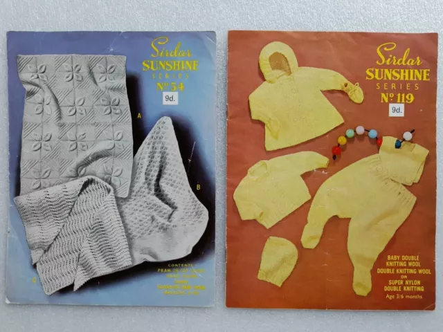 1950s Vintage Sirdar Sunshine Baby Shawls, Pram/Cot Cover Pram Set Hat Mitts etc