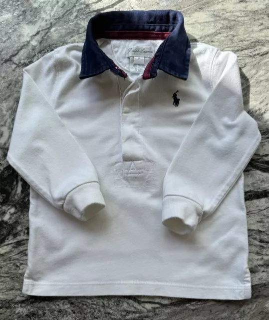 Ralph Lauren Rugby Style Long Sleeved Top Boys White Aged 9 Months