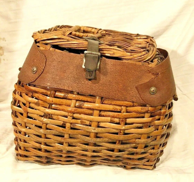 ANCIEN GRAND PANIER Velo Osier Rotin Vannerie Fixation Guidon Tbe EUR