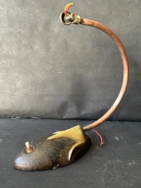 Old Vintage Unique Cast Iron Rare Fish In Eagle Claw Shape Lamp .Copper Pipe