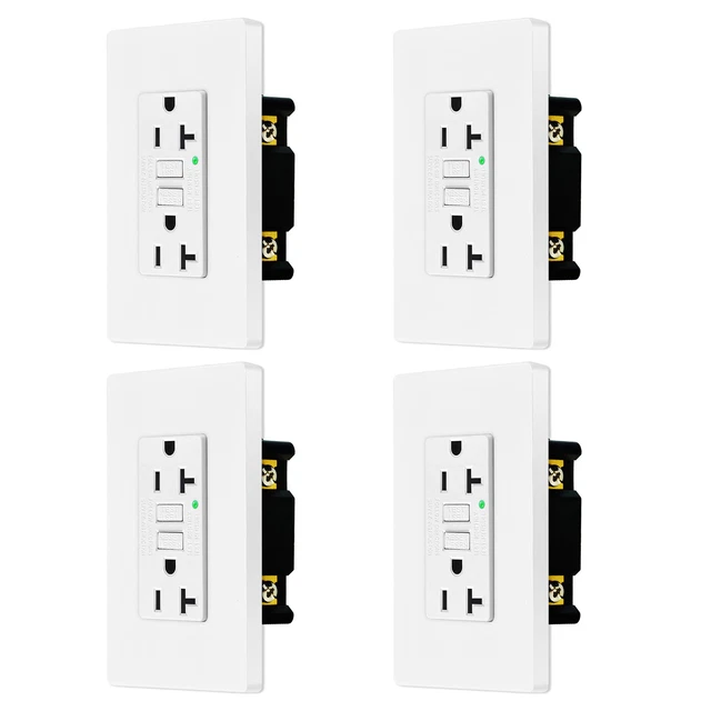 20 Amp GFCI Outlet LED Indicator Duplex Receptacle Universal Socket w/Plate 4PCS