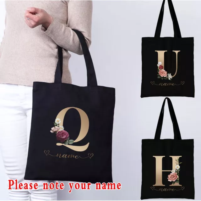 Personalised Custom Name Text Shopping Bag Shoulder Tote Bag Black HandleBag UK