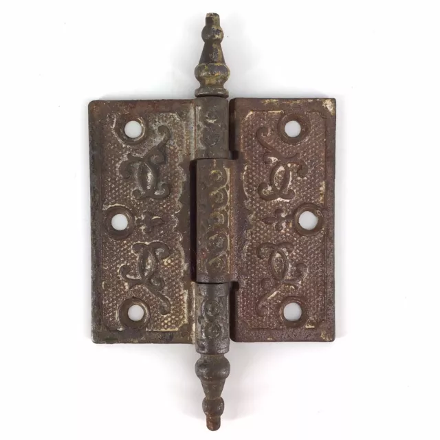 Antique Eastlake Victorian Door Butt Hinge Cast Iron Ornate Steeple 3.5” x 3.5”