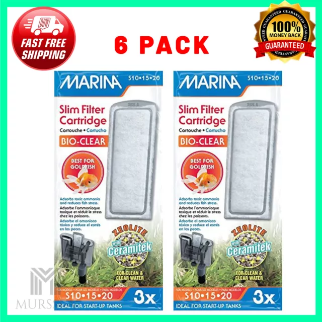 6 Pack Marina Bio-Clear Slim Filter Zeolite Plus Ceramic Cartridge For Aquarium