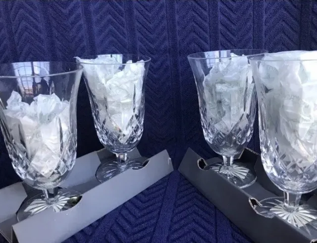 Waterford Crystal Lismore Iced Tea Stemmed Glass MINT Set of 4 w/ Original Box