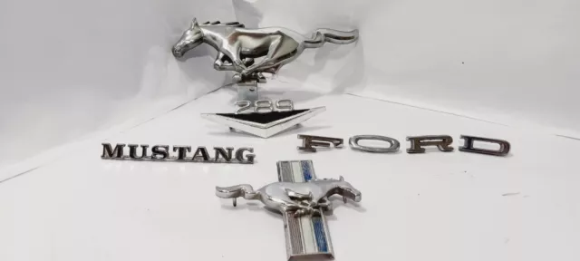 1965 Ford Mustang Coupe Chrome/Aluminum Grill RH Fender Trunk Hood  Emblems Lot