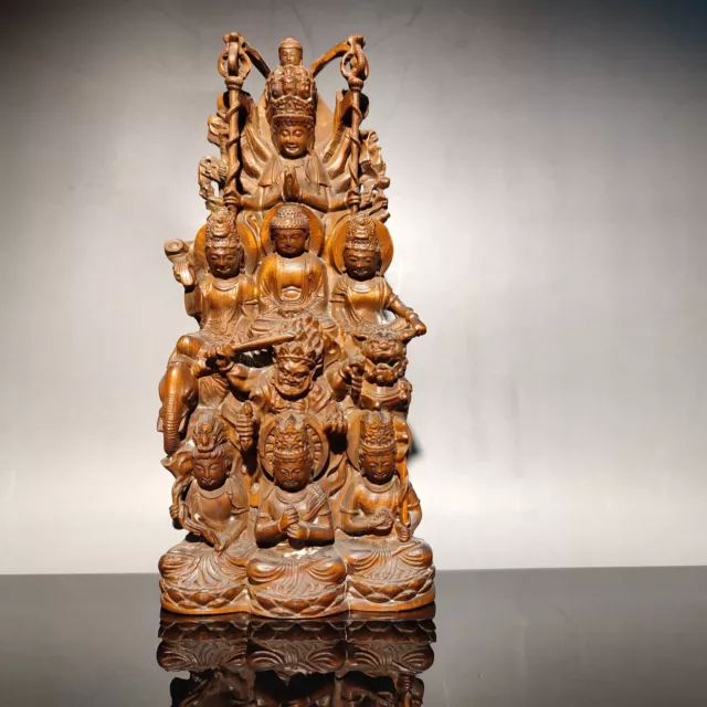 8" Exorcism carved wood buddha statue wooden boxwood carving home decor room art