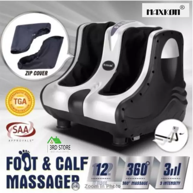 Maxkon Shiatsu Foot Massager Ankle Calf Leg Kneading Roll Heated 4 Motors Silver