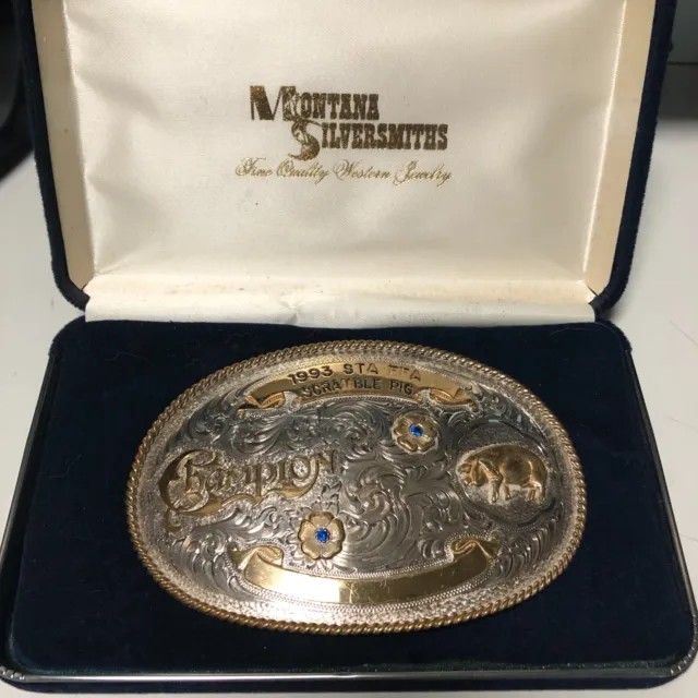 Montana silversmith belt buckle silver 1993 Scramble champion