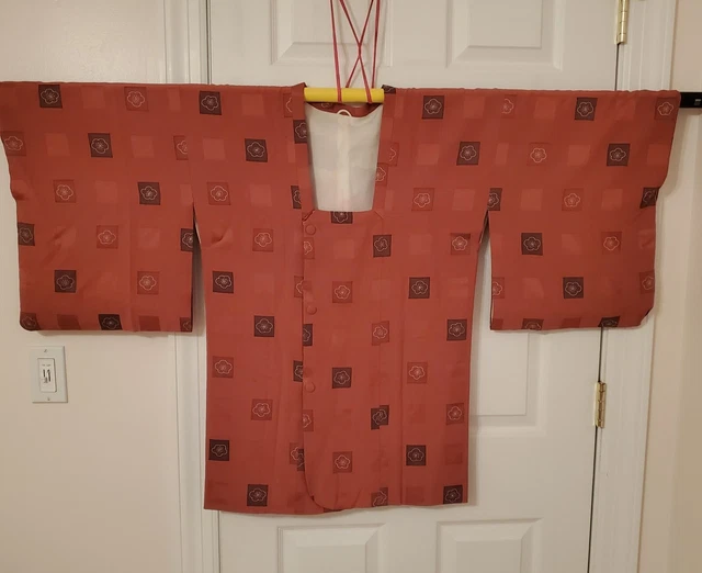 Vintage Brike-Red Silk Blend Japanese MICHIYUKI Kimono Coat, one size