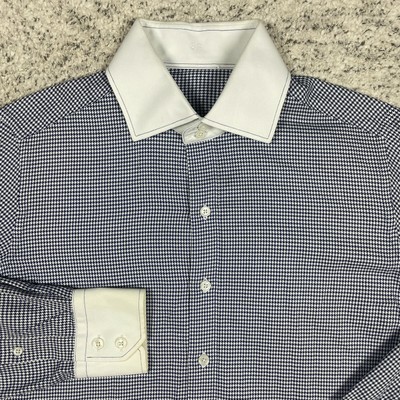 J Hilburn Shirt Mens 15.5 41 Houndstooth Button Front Dress Collared Long Sleeve