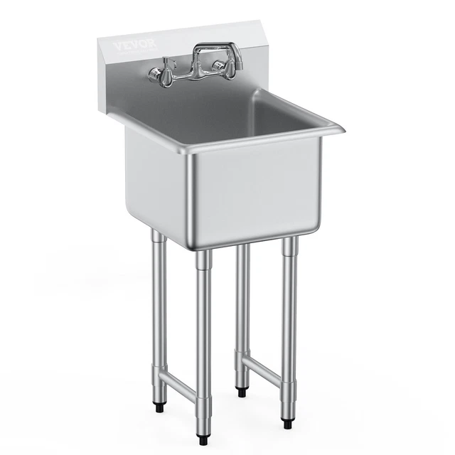 VEVOR Stainless Steel Commercial Utility Prep Sink Single Bowl w/Workbench