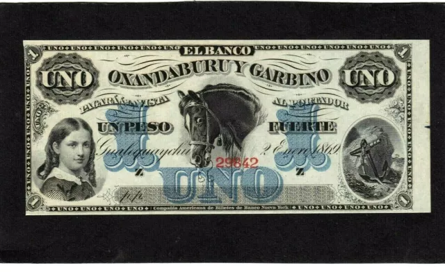Argentina 1 Peso Fuerte 1869   Banco Oxandaburu y Garbino P-S1791  UNC