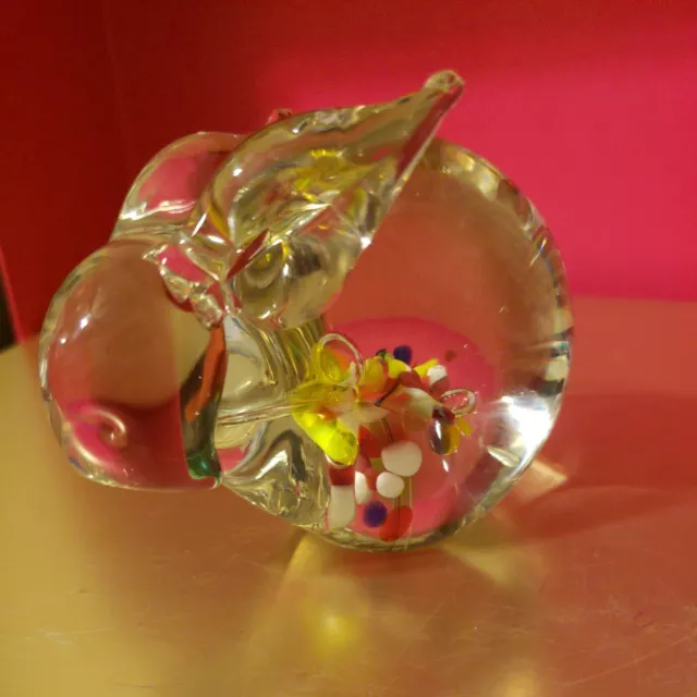 Murano Clear Art Glass Millifiori Bunny Rabbit Paperweight Multicolored