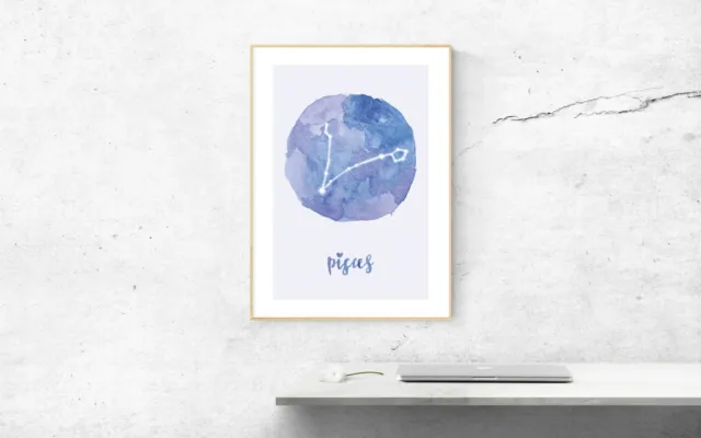 PISCES Star Sign Zodiac Astrology Horoscope Watercolor Colourful Print Poster A4