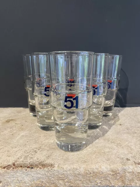 6 verres PASTIS 51 Anisette Tube Bar Objet Publicitaire Collection Bistrot Bleu