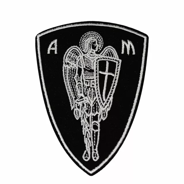 Saint Michael Shield Embroidered Patch Hook Backing Applique Biker Emblem