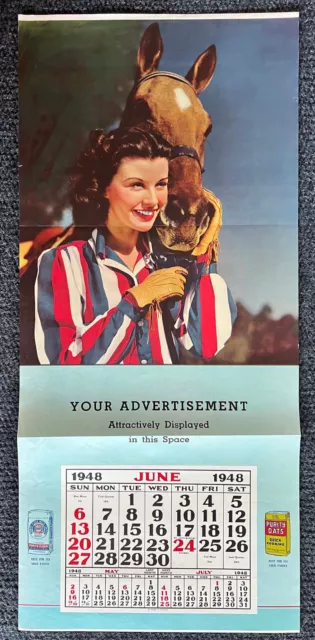 Nice LARGE COWGIRL HORSE Advertising Calendar Sample VINTAGE 1948