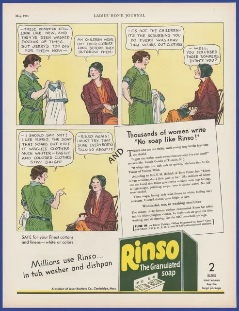 Vintage 1931 RINSO Laundry Detergent Soap Lever Bros. Comic Strip Print Ad 30's