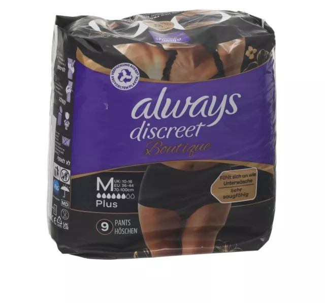 Always Discreet Boutique Plus 9 Hosen Schwarz - Grösse Medium