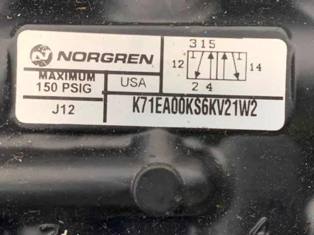 Norgren Solenoid Valve 150PSIG 24VDC 6.0W 0.25A P/N K71EA00KS6KV21W2