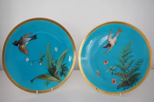 Superb Minton Enamelled Porcelain Cabinet Plates - Birds In Flight - c.1872