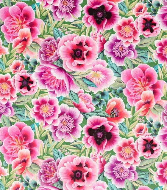 HARLEQUIN X DIANE HILL  CURTAIN FABRIC "Marsha Velvet " 2 METRES APPLE/PEONY/M